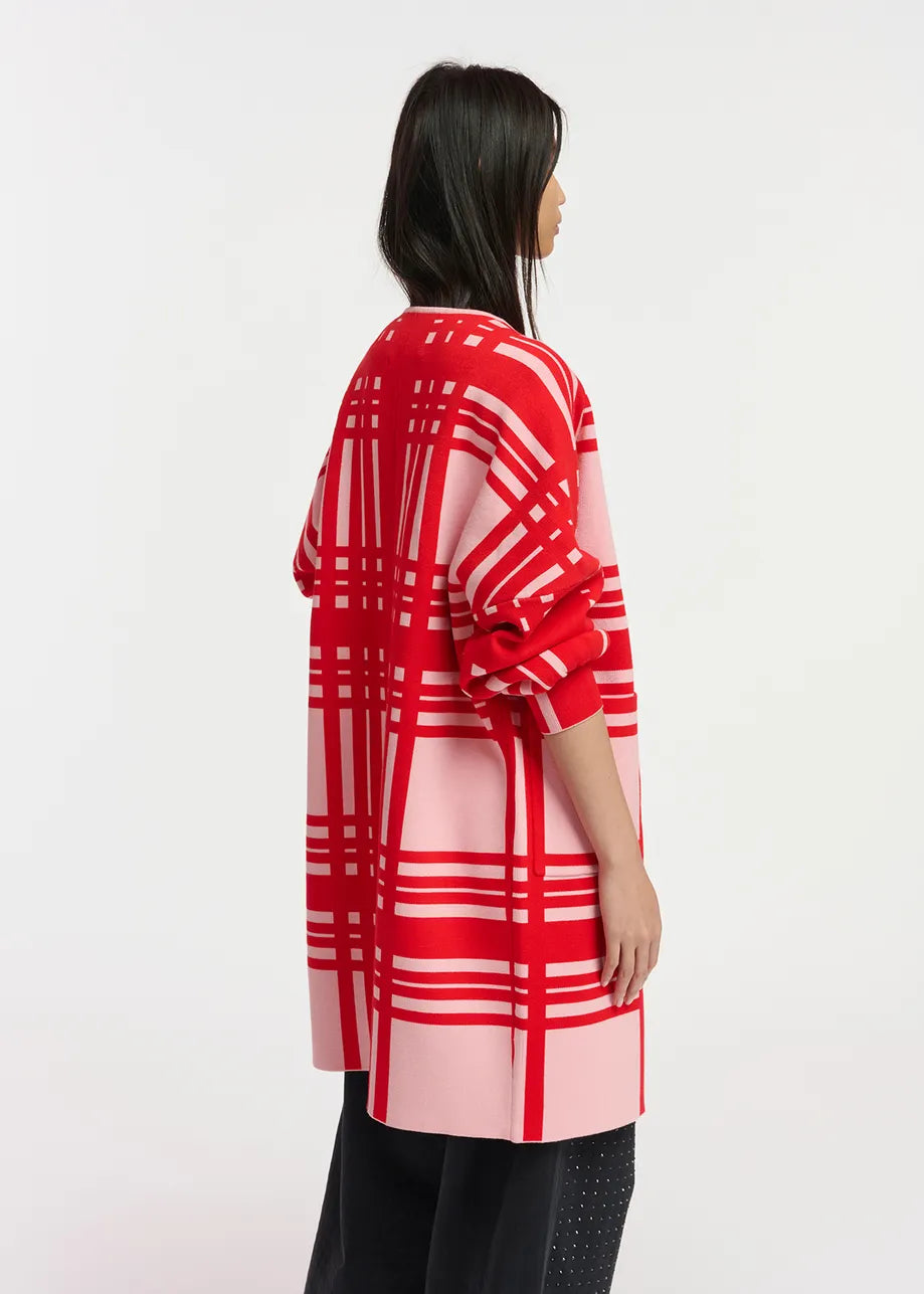 Flow Red and Pink Checked Midi Cardigan