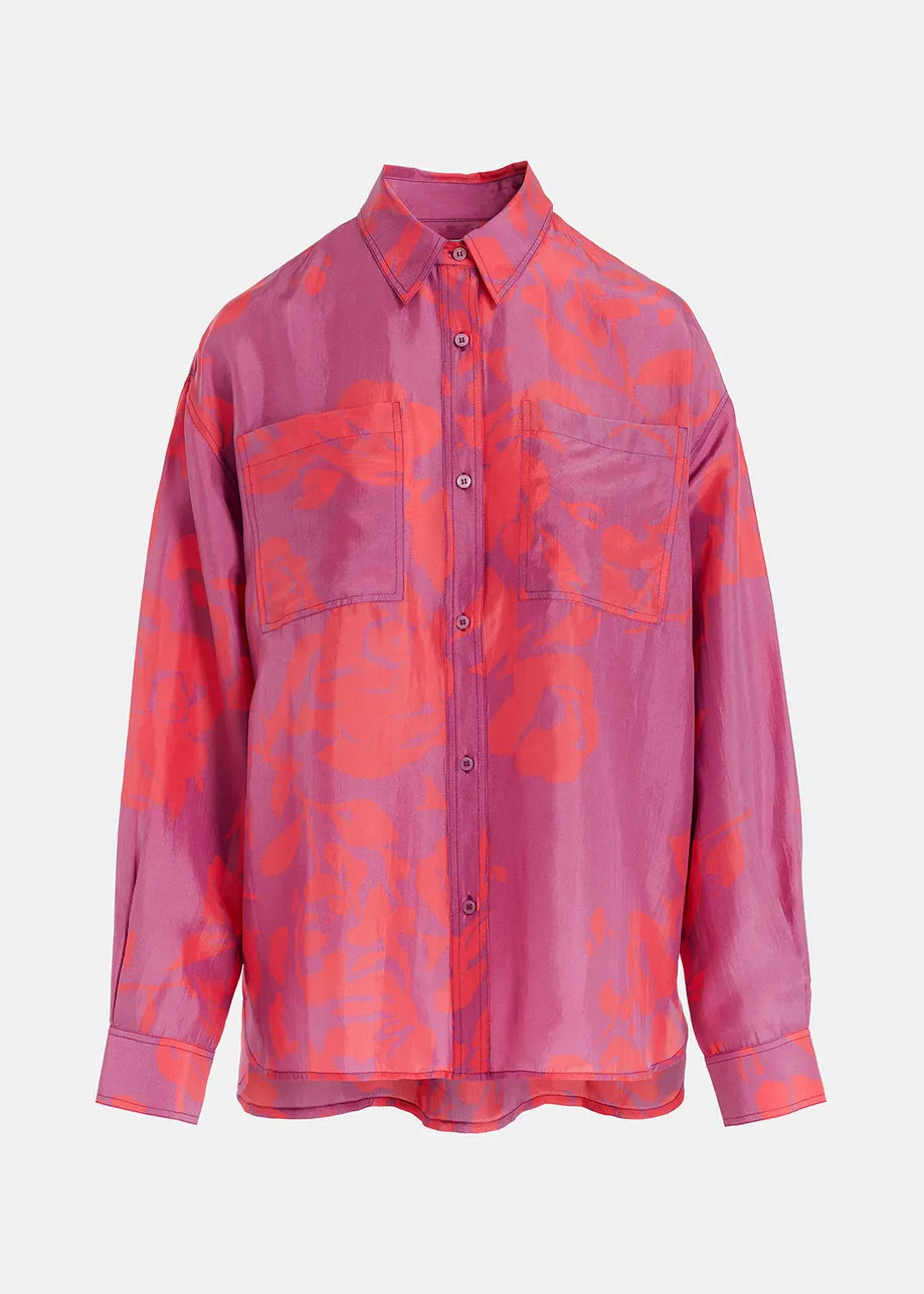 Forgetmeknot Purple And Neon Pink Silk Shirt