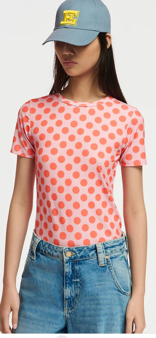 Light Pink & Orange Polka-Dotted T-Shirt