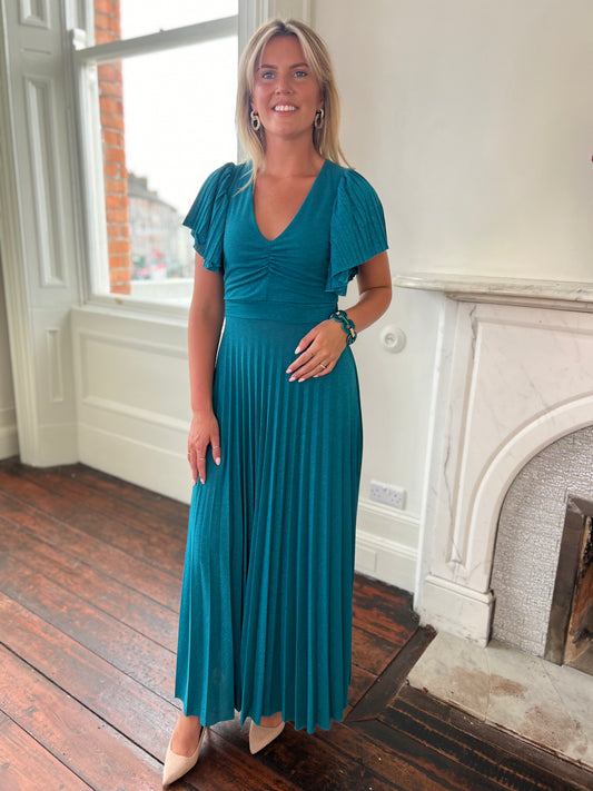 Midi Teal Dress With Lurex Thread