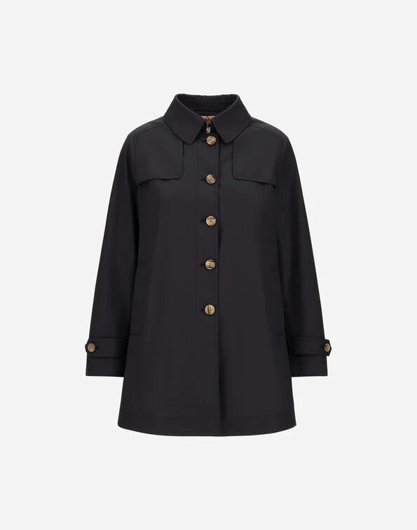 Herno Trench Car Coat In Navy and Monogram Trim