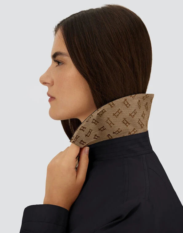 Herno Trench Car Coat In Navy and Monogram Trim