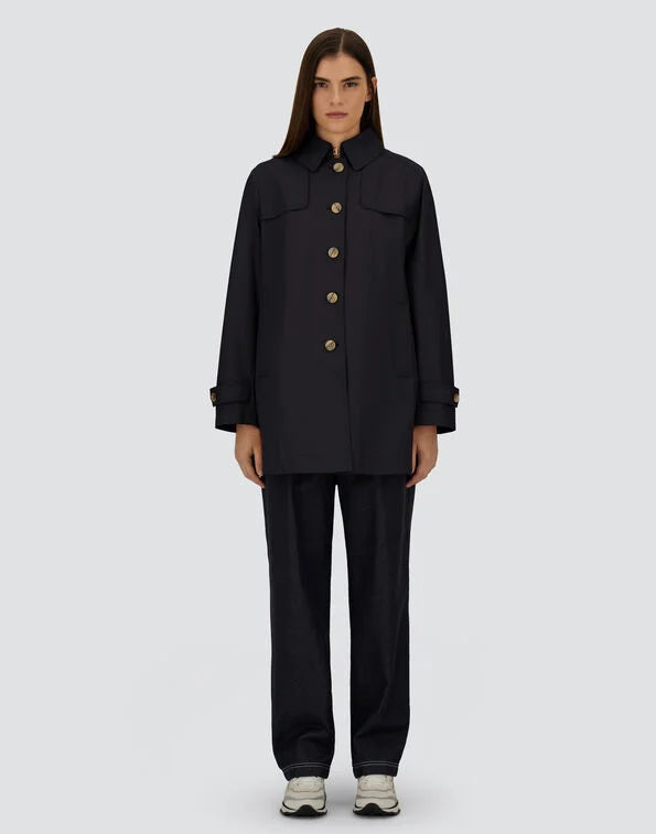 Herno Trench Car Coat In Navy and Monogram Trim