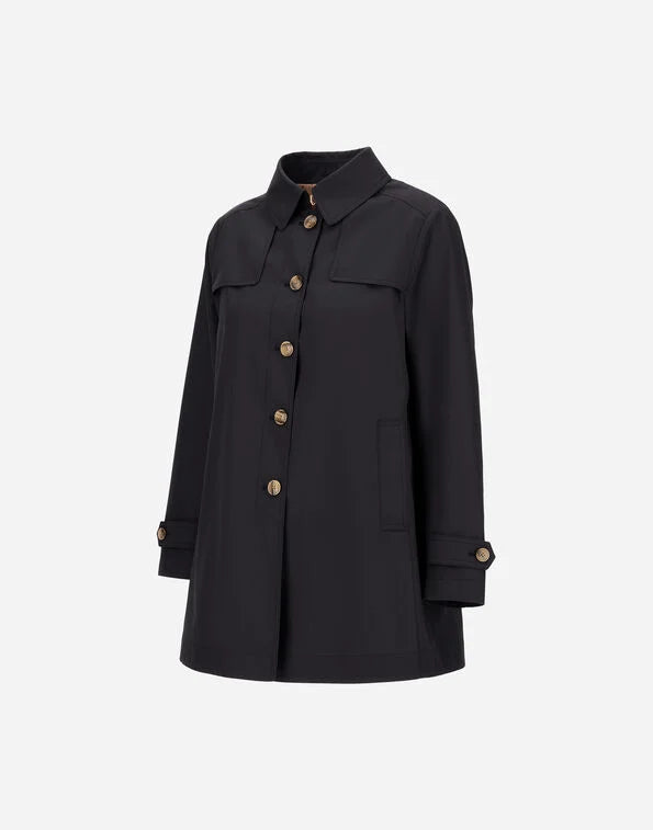Herno Trench Car Coat In Navy and Monogram Trim