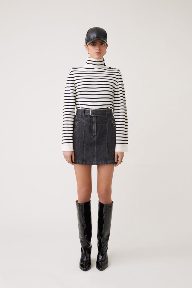 Piriac Striped High Neck Sweater in Black and White Stripes