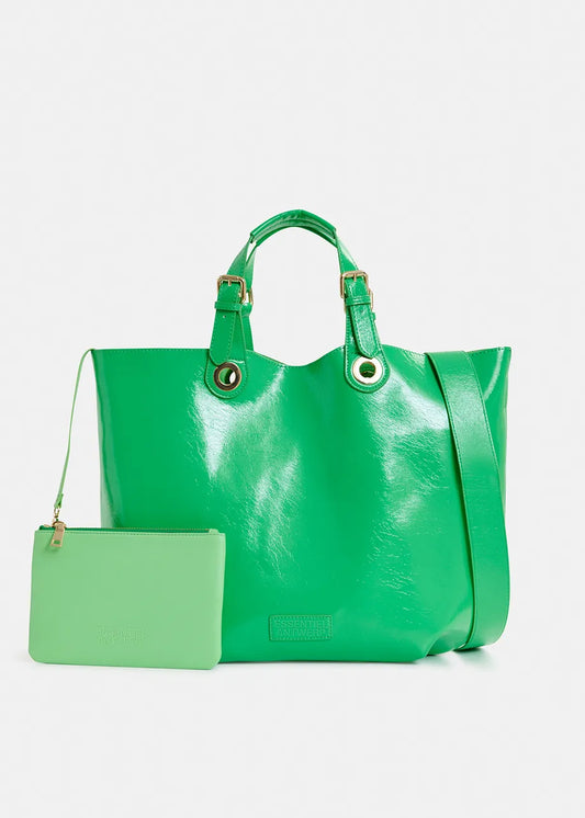 Ginnie Green Faux Patent Leather Shopper