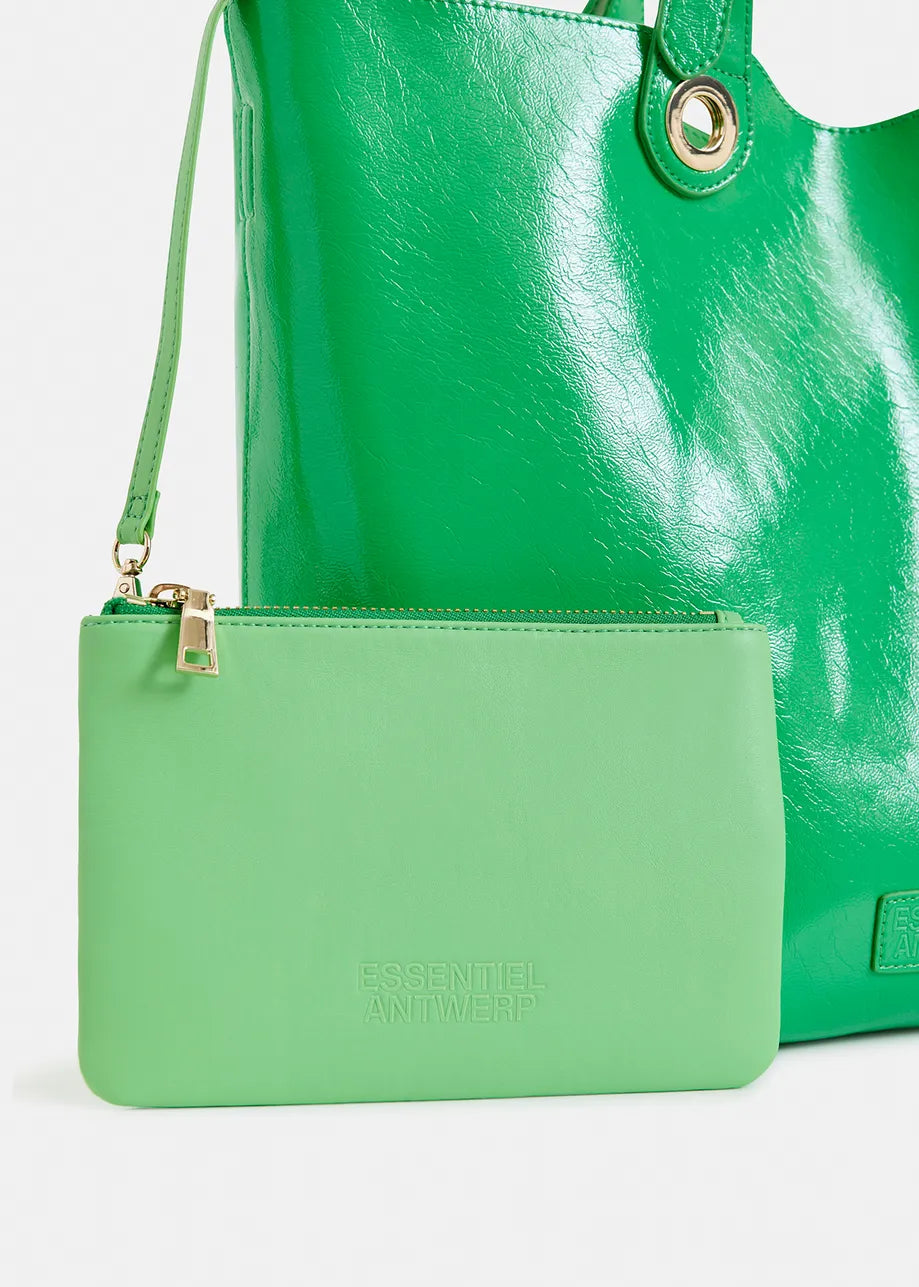 Ginnie Green Faux Patent Leather Shopper