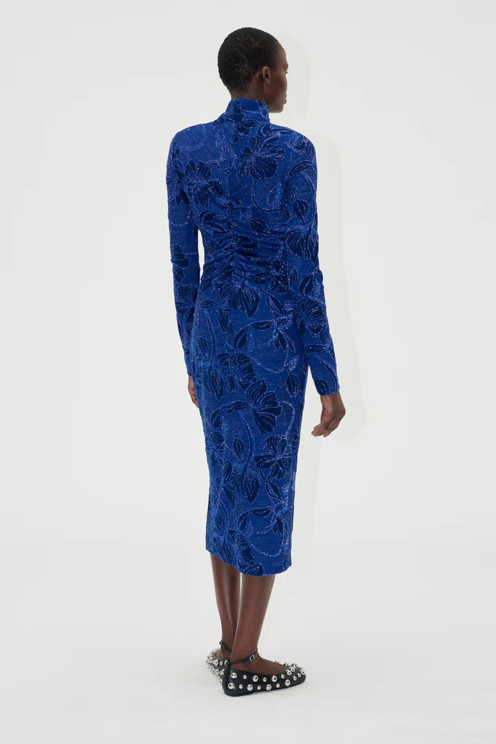 Gathered Long Sleeve Midi Dress Royal Blue