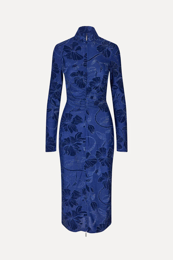 Gathered Long Sleeve Midi Dress Royal Blue