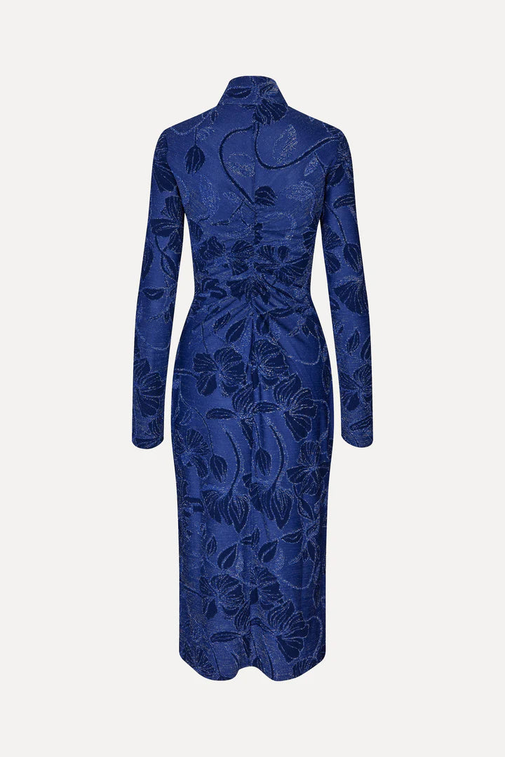 Gathered Long Sleeve Midi Dress Royal Blue