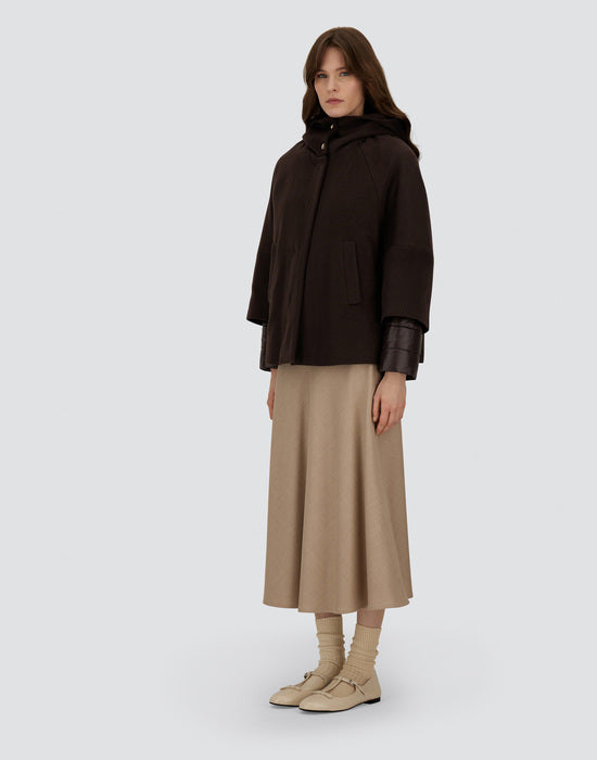 Herno Rich Chocolate Brown 100% Cashmere  Jacket with Hood with Quilted Insert