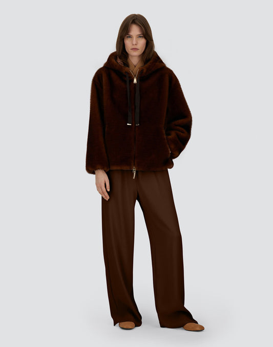 Herno Faux Fur Chocolate Brown Bomber Jacket with Hood