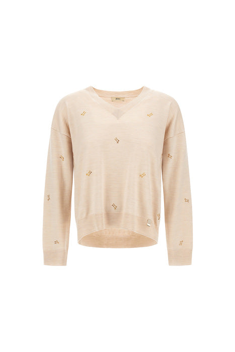 Herno Fine Knit V Neck With Rhinestones Jumper