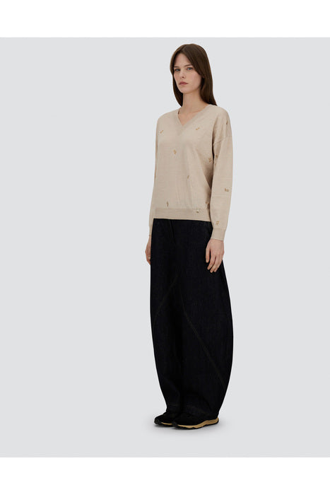 Herno Fine Knit V Neck With Rhinestones Jumper