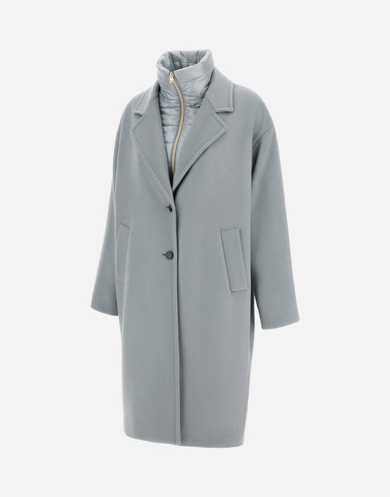 Herno Single Breasted Ice Blue Wool Coat with Detachable Down Jacket Liner