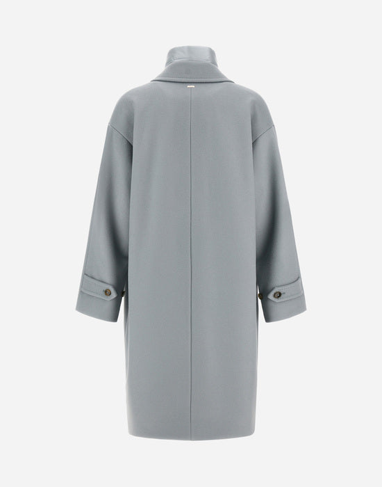 Herno Single Breasted Ice Blue Wool Coat with Detachable Down Jacket Liner