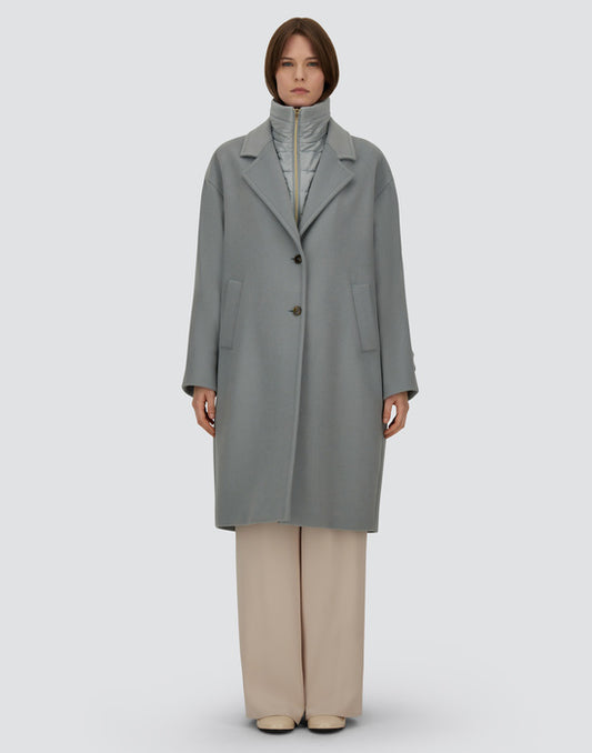 Herno Single Breasted Ice Blue Wool Coat with Detachable Down Jacket Liner