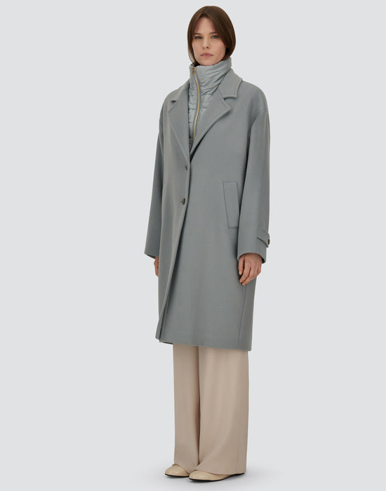 Herno Single Breasted Ice Blue Wool Coat with Detachable Down Jacket Liner