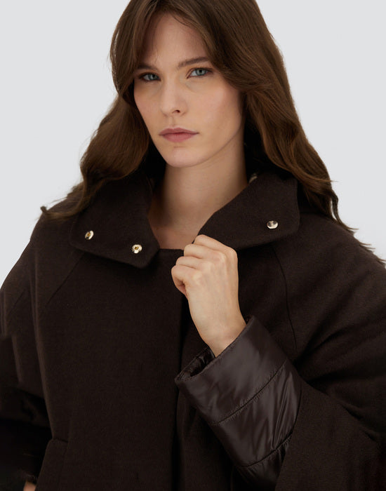 Herno Rich Chocolate Brown 100% Cashmere  Jacket with Hood with Quilted Insert