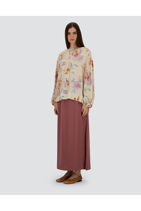 Herno Satin Straight Skirt with Elasticated Waist in Deep Rose