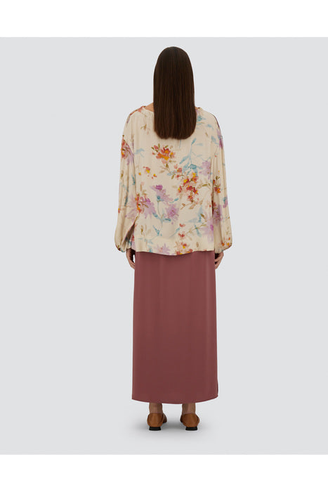 Herno Satin Straight Skirt with Elasticated Waist in Deep Rose