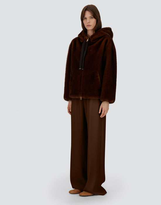 Herno Faux Fur Chocolate Brown Bomber Jacket with Hood