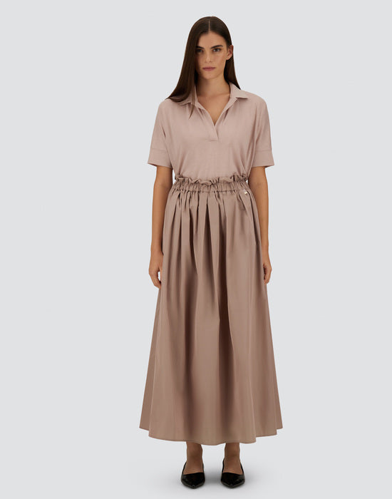 Herno Dusty Pink Techno Taffeta Skirt with Elasticated Waist
