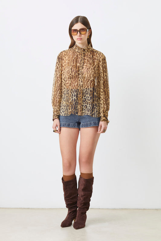 Suncoo Lux Leopard Print Chiffon Blouse