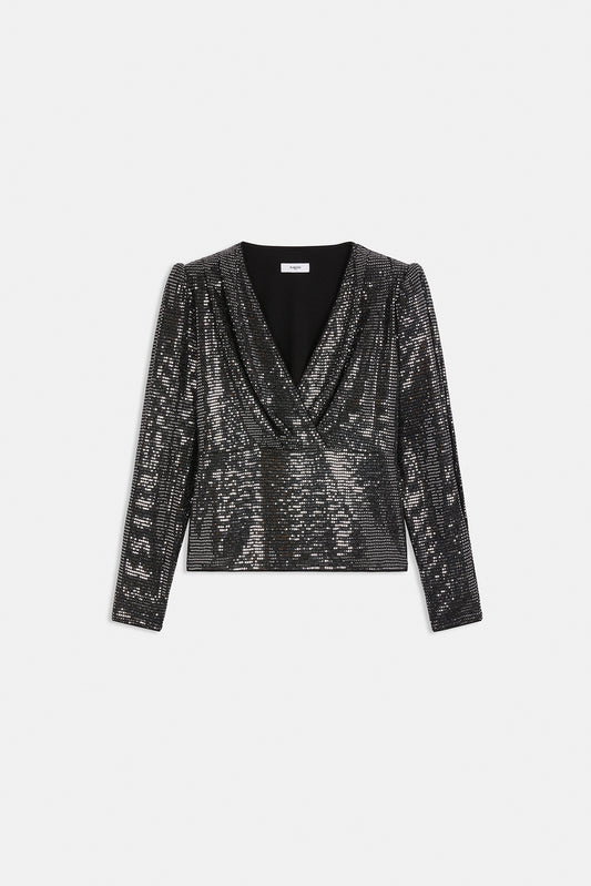 Suncoo Lorena Sequin Black Jersey Top
