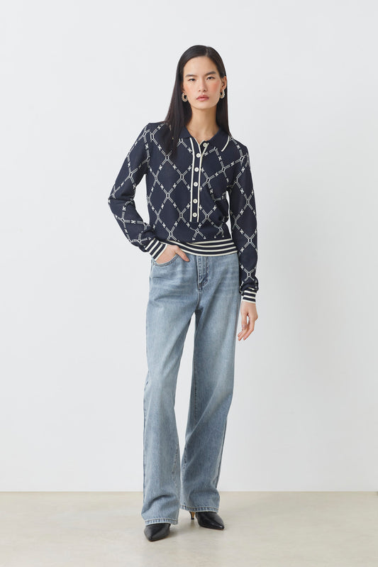 Suncoo Palmaros Navy Print Cardigan