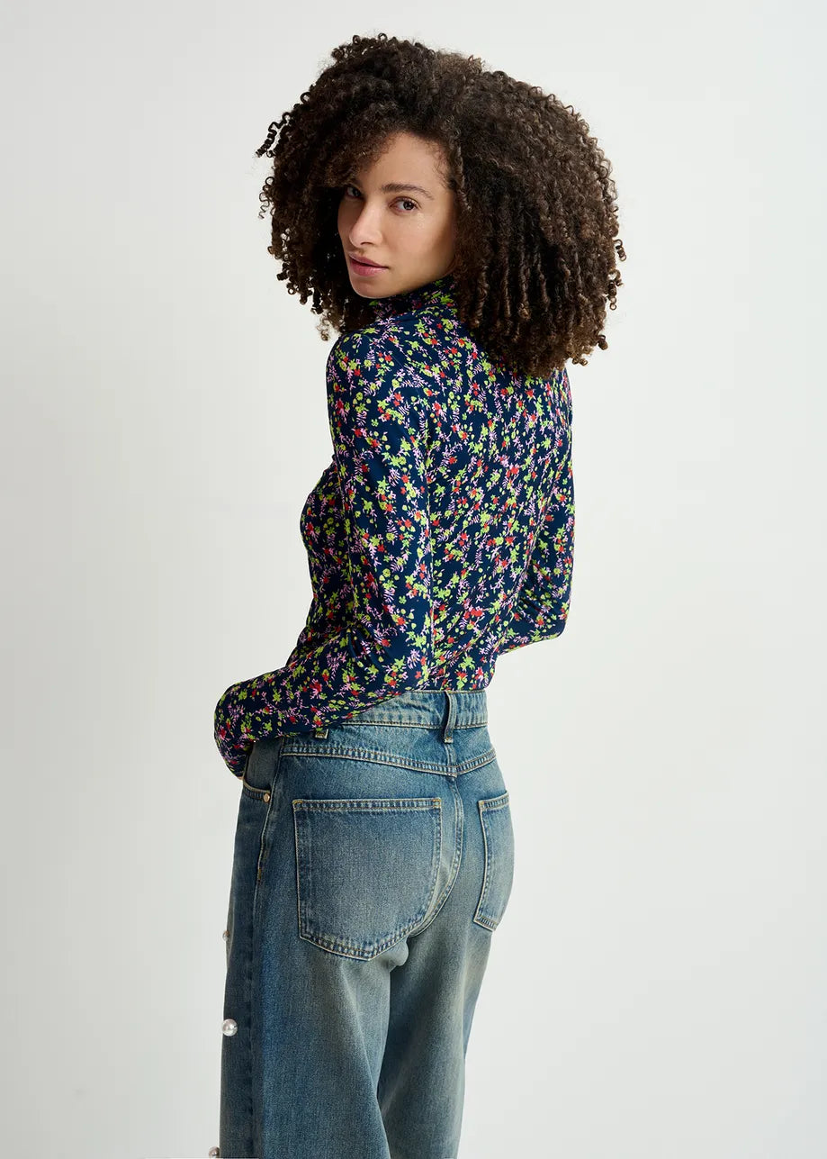 Essentiel Antwerp Navy Haisy Printed Turtleneck