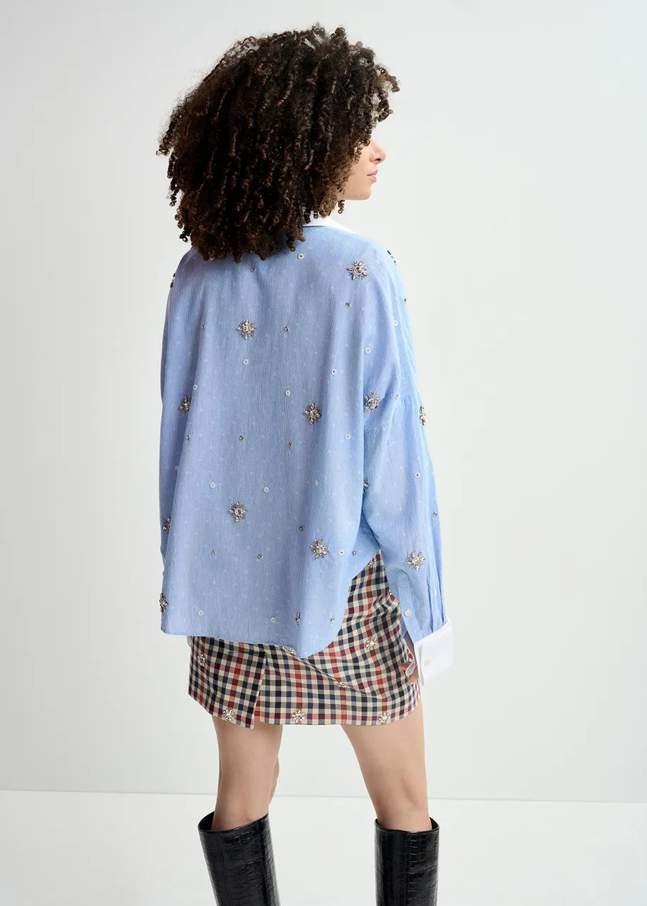 Essentiel Antwerp Helight Blue Embellished Boxy Shirt