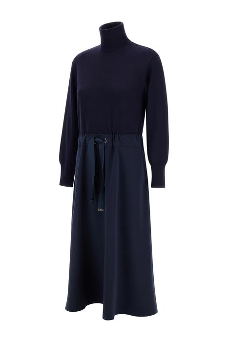 Herno Jersey & Wool Knit Roll Neck Navy Dress