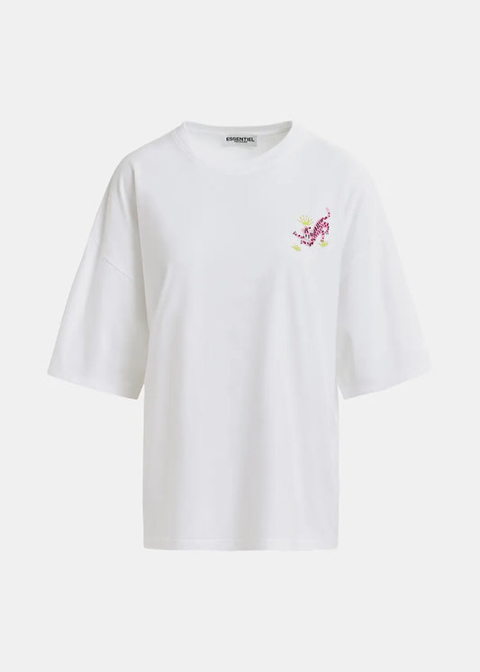Essentiel Antwerp  White Organic T-shirt with bead embroidery