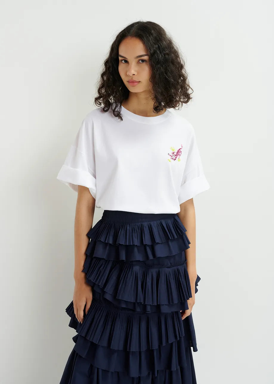 Essentiel Antwerp  White Organic T-shirt with bead embroidery