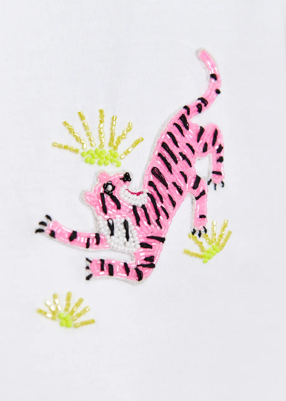 Essentiel Antwerp  White Organic T-shirt with bead embroidery