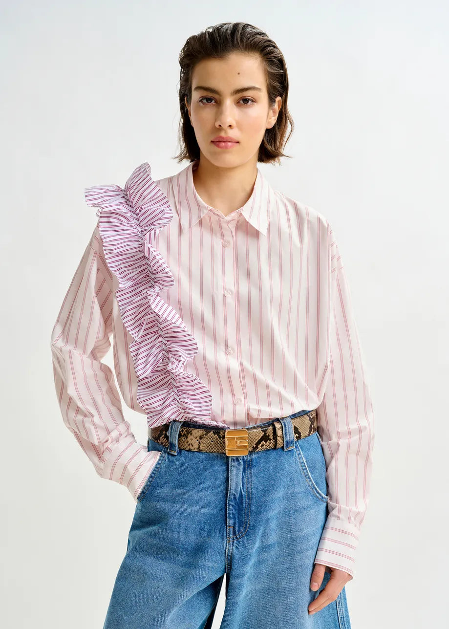 Essentiel Antwerp Ibody Frill Shirt Striped Pink