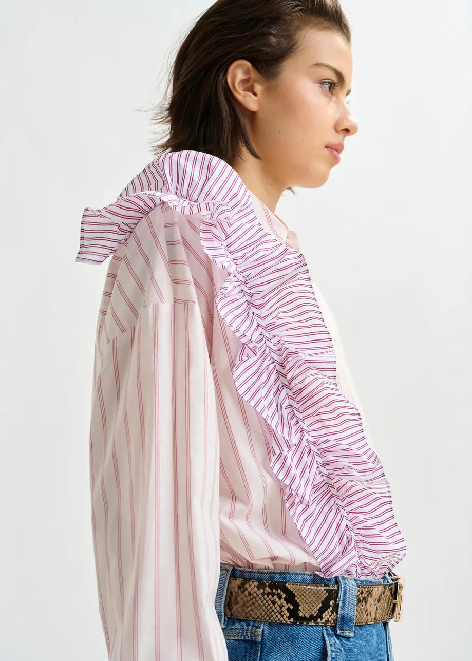 Essentiel Antwerp Ibody Frill Shirt Striped Pink