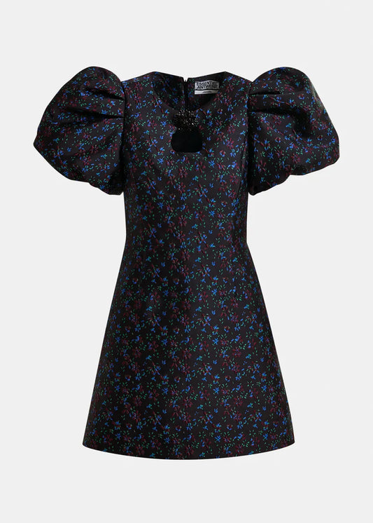 Essentiel Antwerp Influence Puff Sleeve Mini Dress Black  with Burgundy and Blue