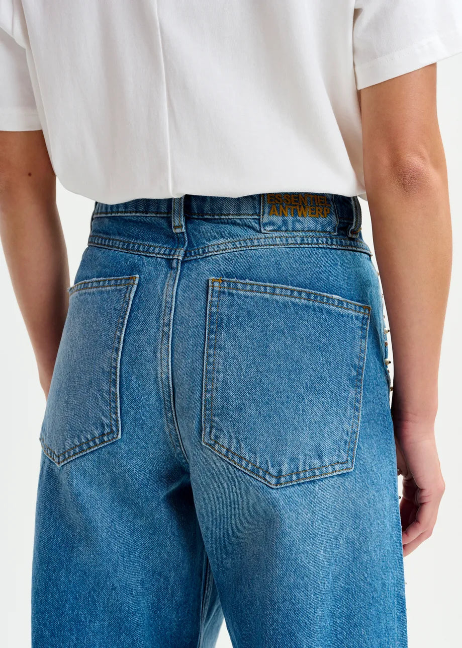 Essentiel Antwerp Blue Straight Jeans With Pearl Embellishments