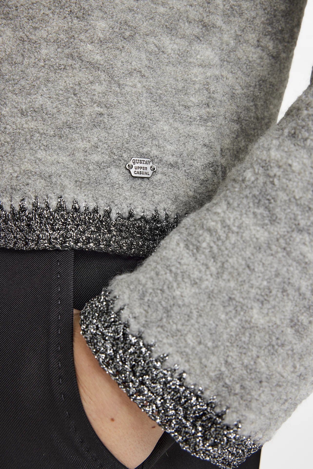 Gustav Ines Mid Grey Knit Cardigan with Lurex Trim