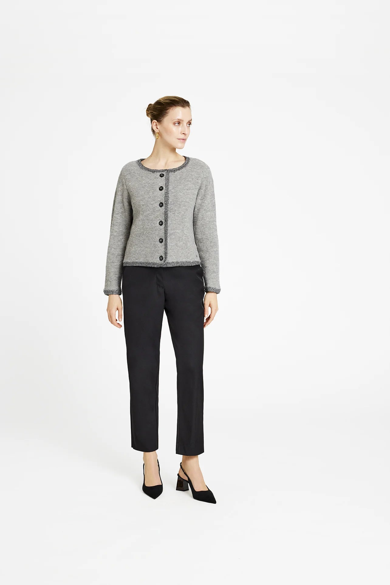 Gustav Ines Mid Grey Knit Cardigan with Lurex Trim