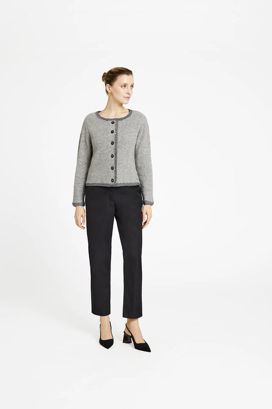 Gustav Ines Mid Grey Knit Cardigan with Lurex Trim
