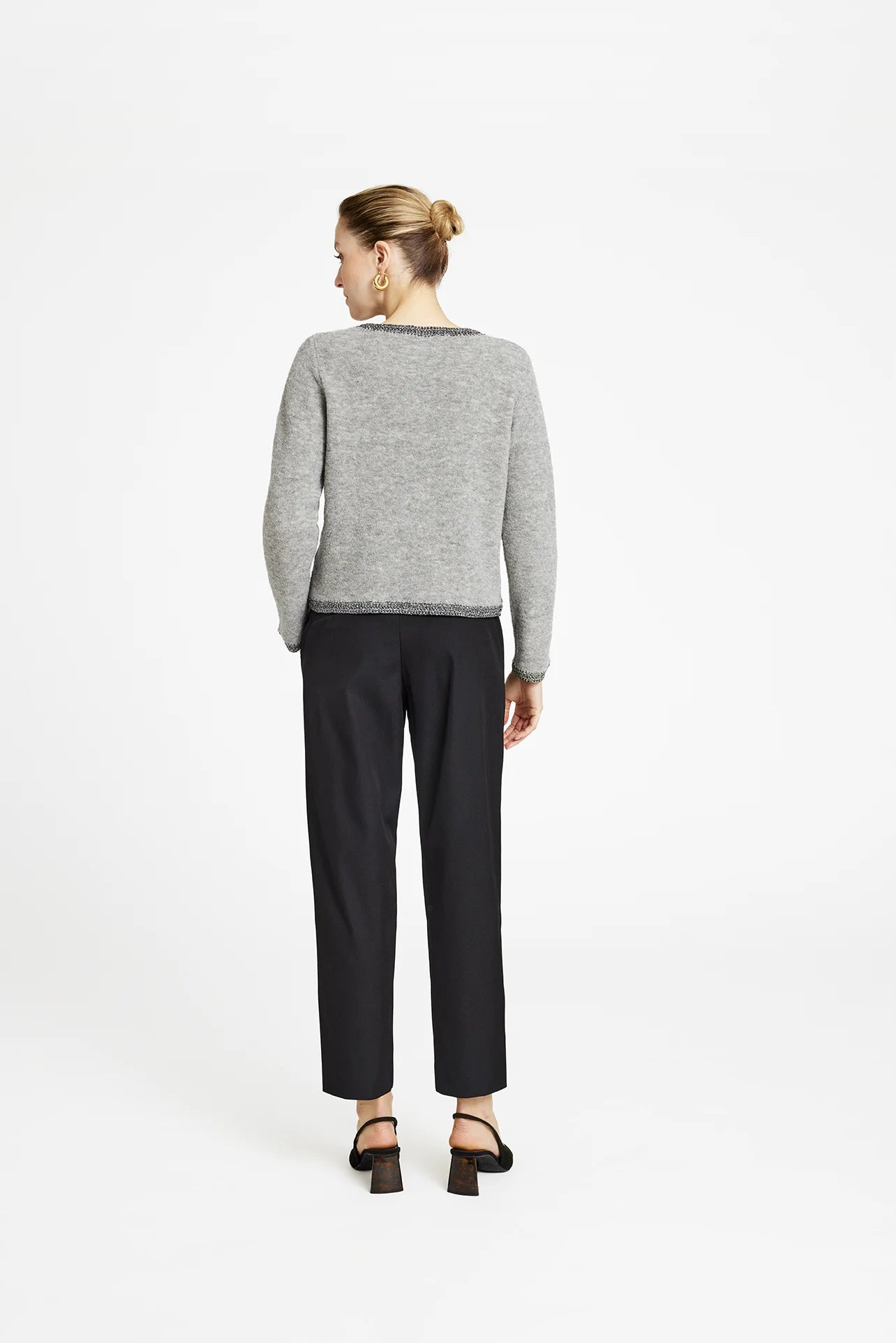 Gustav Ines Mid Grey Knit Cardigan with Lurex Trim