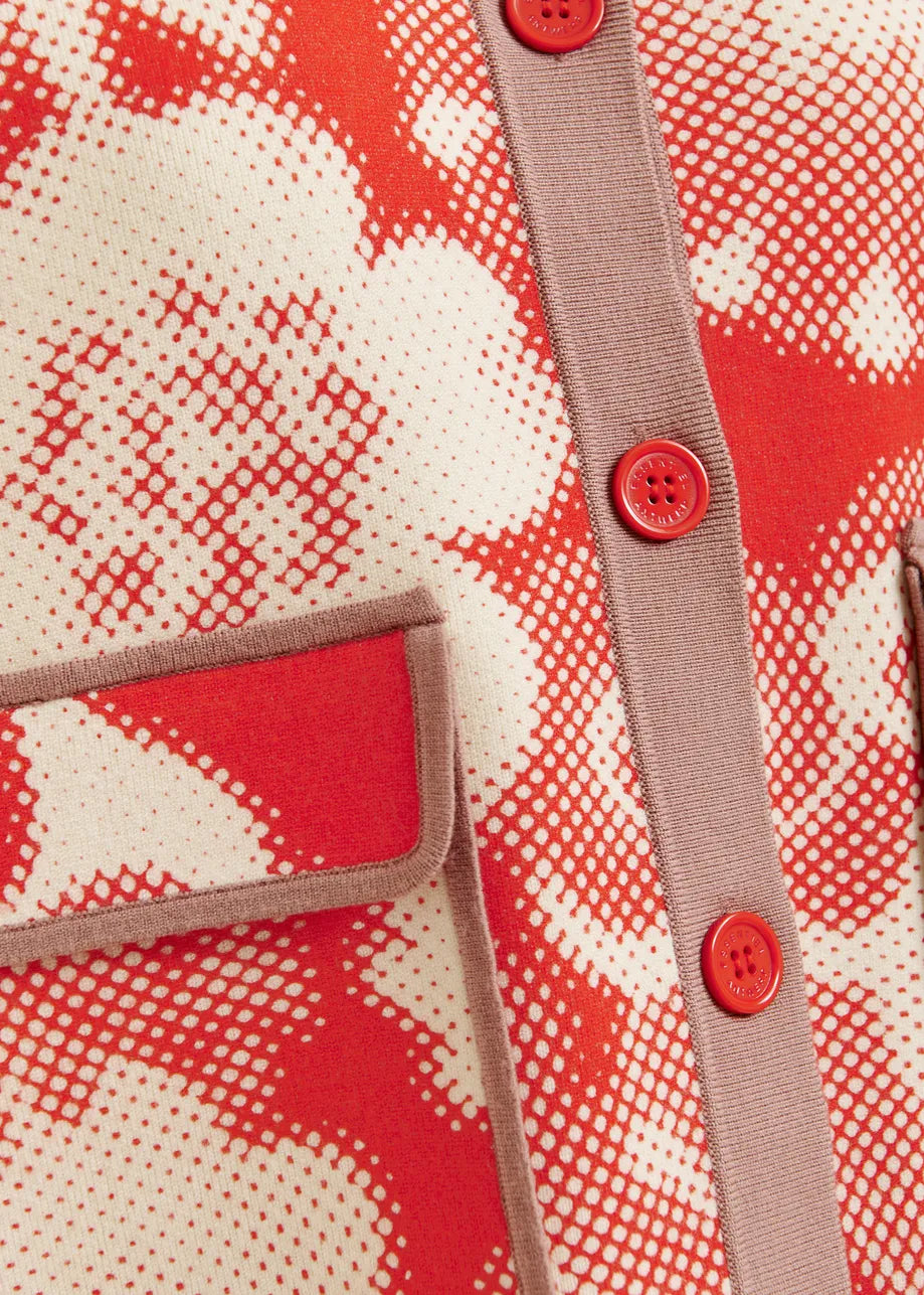 Essentiel Antwerp Floral-Print Knit Cardigan with Brown Contrasting Trims