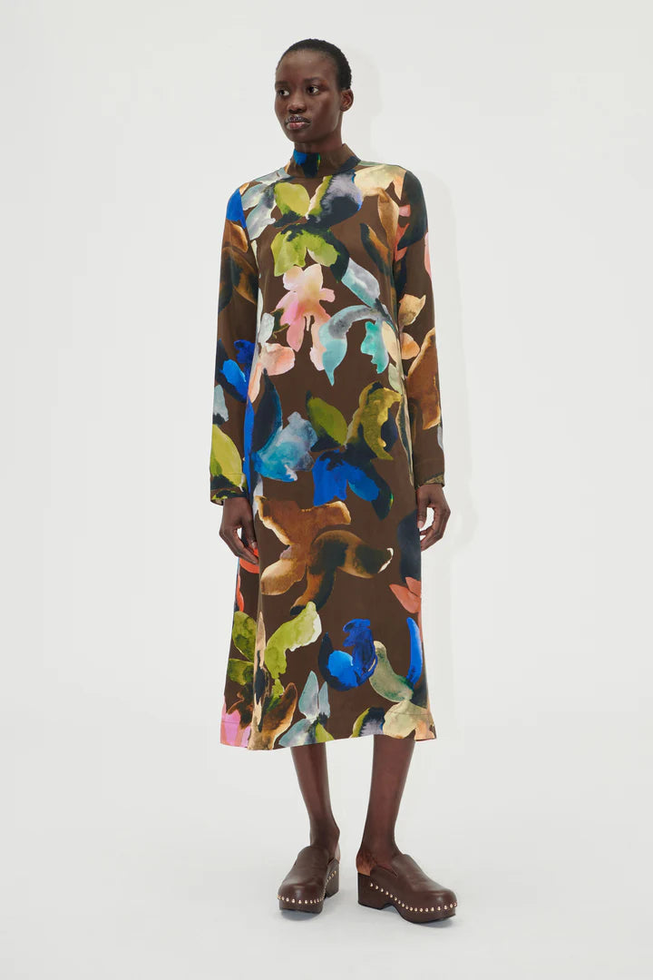 Long Sleeve Midi Dress Aquarell Garden