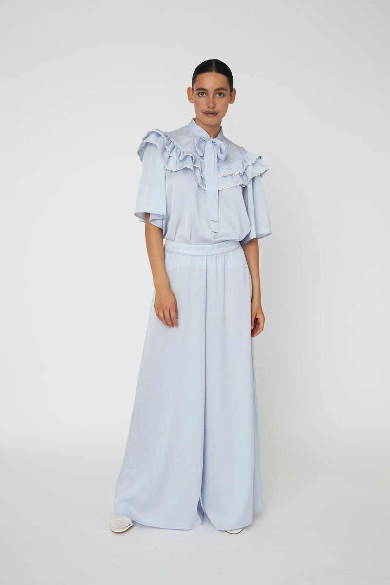 Stella Nova Loose Blouse with Frills - Dust Blue