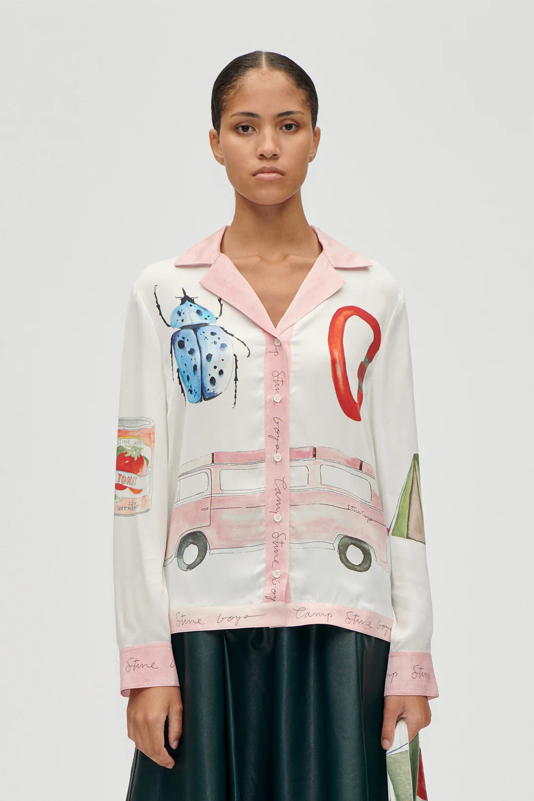 Stine Goya Loose Long Sleeve White Shirt With Print