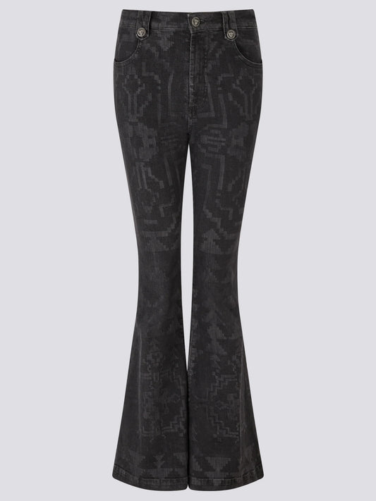 Laser Printed Flare Jeans