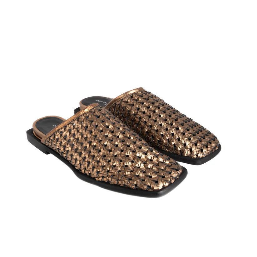 Patrizia Bonfanti Myra Sliders in Silk Nut Hand Woven Leather